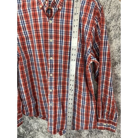 Izod Perform X Orange/ White /Blue Plaid Button Down Shirt Men's Medium - Picture 4 of 12